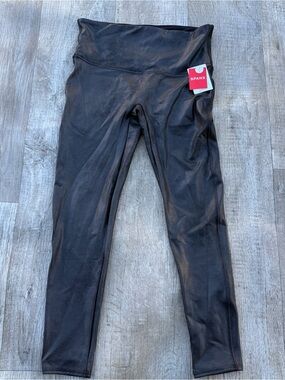 Spanx Black Faux Leather Gun Metal Leggings Size XL Petite New With Tags